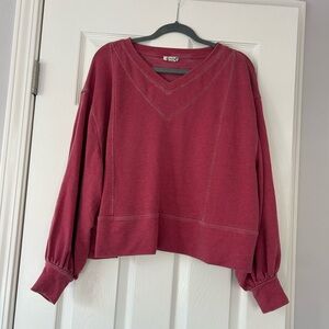 Free People Intimately Pink V-Neck Cropped Oversized Lounge Top